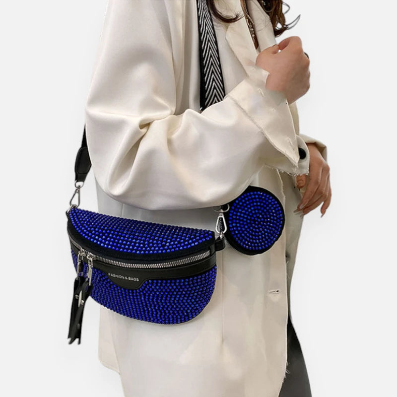 Sac banane noir à bandoulière et porte-monnaie avec strass Léontine