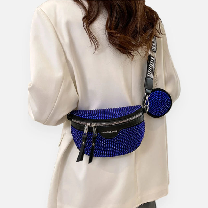 Sac banane noir à bandoulière et porte-monnaie avec strass Léontine