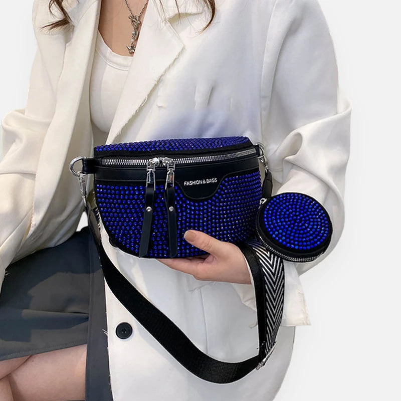 Sac banane noir à bandoulière et porte-monnaie avec strass Léontine