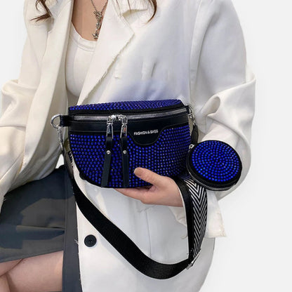 Sac banane noir à bandoulière et porte-monnaie avec strass Léontine