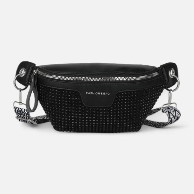 Sac banane noir à bandoulière avec strass Elina
