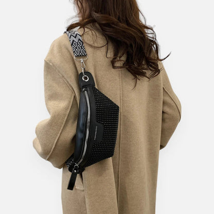 Sac banane noir à bandoulière avec strass Elina