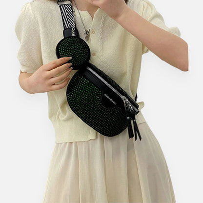 Sac banane noir à bandoulière et porte-monnaie avec strass Léontine