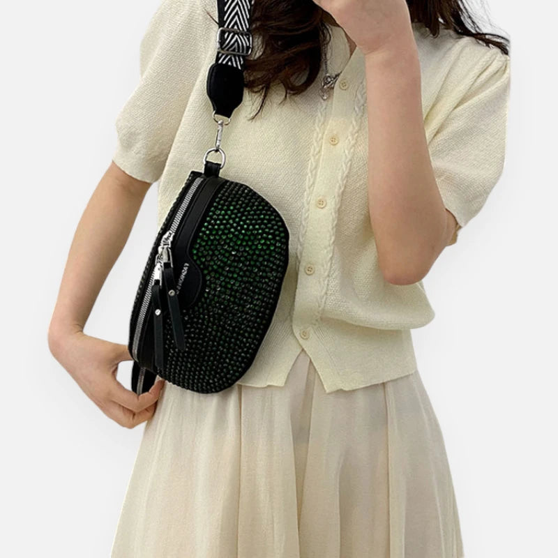 Sac banane noir à bandoulière et porte-monnaie avec strass Léontine