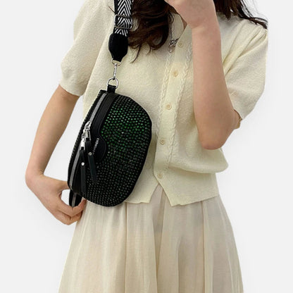 Sac banane noir à bandoulière et porte-monnaie avec strass Léontine