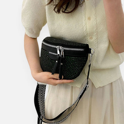 Sac banane noir à bandoulière et porte-monnaie avec strass Léontine