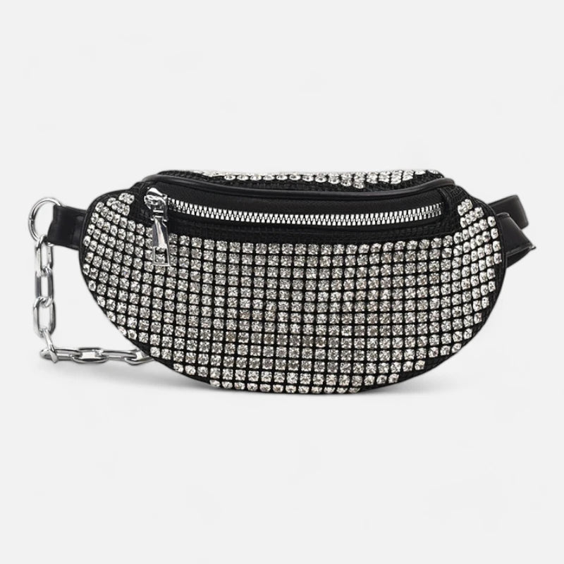 Sac banane noir à bandoulière avec strass Inès