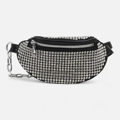 Sac banane noir à bandoulière avec strass Inès