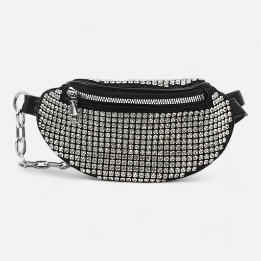 Sac banane noir à bandoulière avec strass Inès