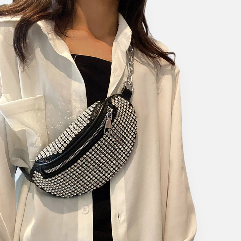 Sac banane noir à bandoulière avec strass Inès