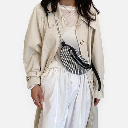 Sac banane noir à bandoulière avec strass Inès