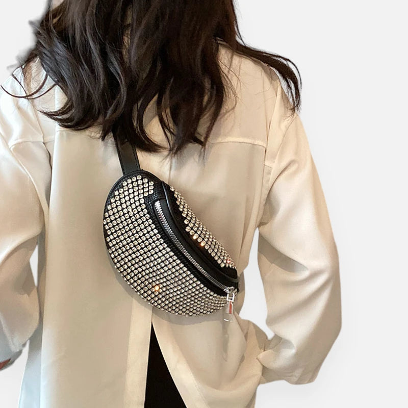 Sac banane noir à bandoulière avec strass Inès