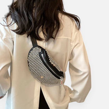 Sac banane noir à bandoulière avec strass Inès