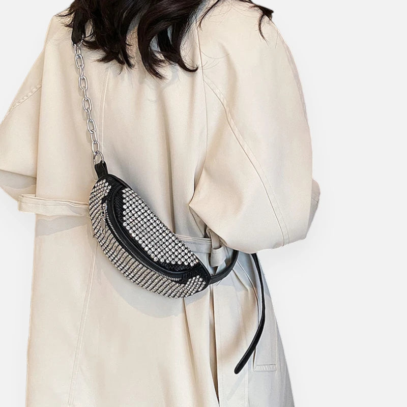 Sac banane noir à bandoulière avec strass Inès