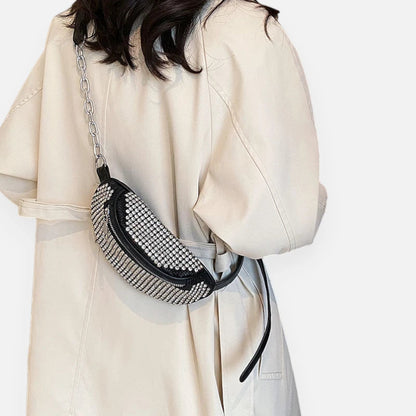 Sac banane noir à bandoulière avec strass Inès