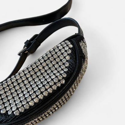 Sac banane noir à bandoulière avec strass Inès