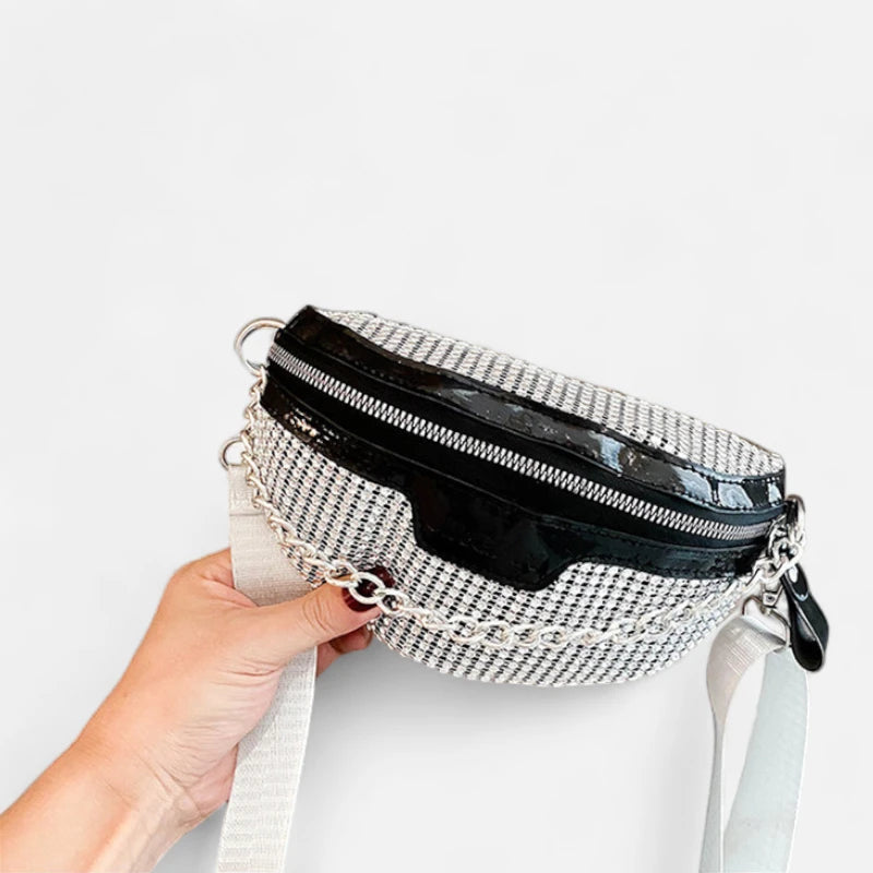 Sac banane à bandoulière avec strass et chaîne argentée Clothilde