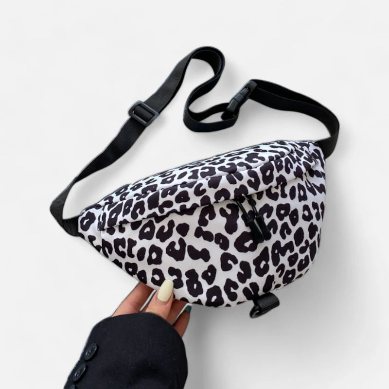 Sac banane léopard blanc en tissu Madeleine