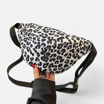 Sac banane léopard blanc en tissu Madeleine