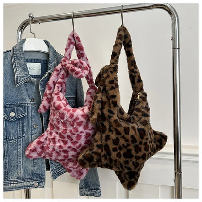 Grand sac à main cabas en peluche imprimé léopard et étoile Stella