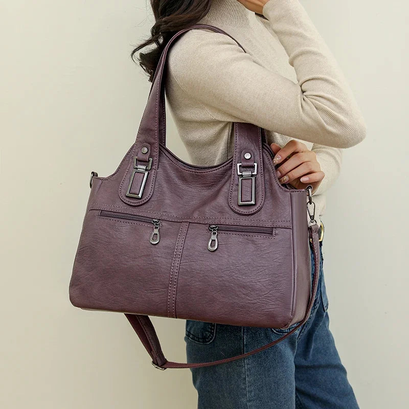 Grand sac à main bandoulière rétro multipoches Agnès