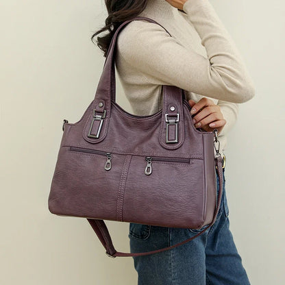 Grand sac à main bandoulière rétro multipoches Agnès