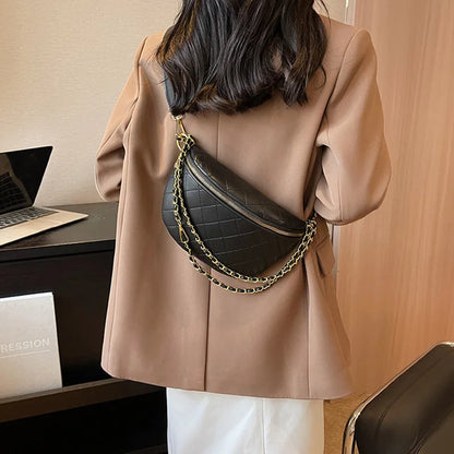 Sac banane bandoulière noir avec chaîne doré Diane