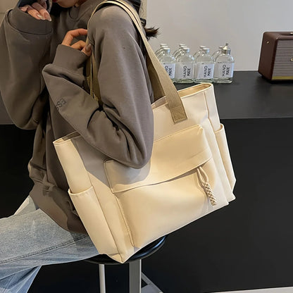 Grand sac à main cabas multipoches en toile Romane