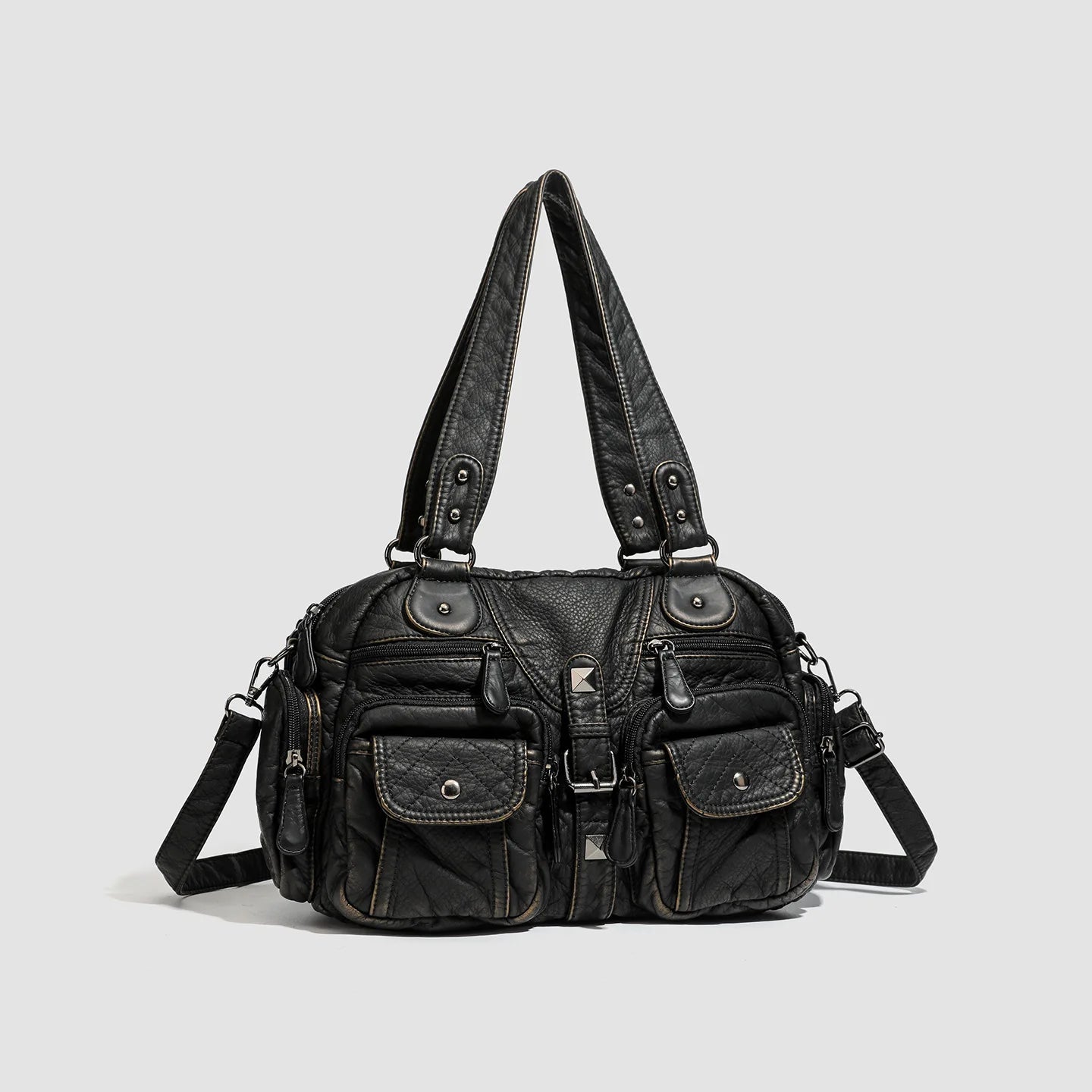 Grand sac à main de cours rétro multipoches à bandoulière Castille