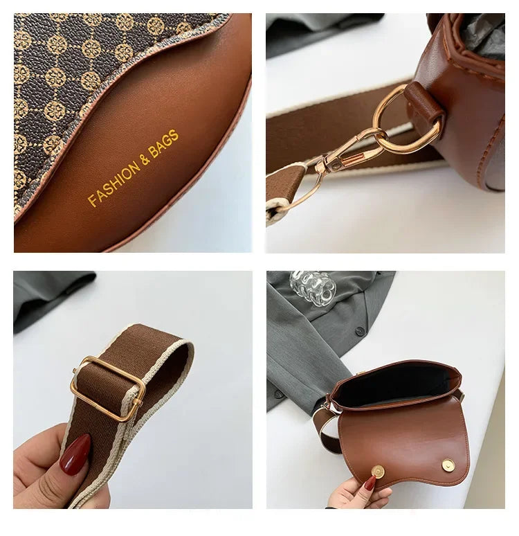 Petit sac à main bandoulière besace demi-lune aux motifs léopard Louna