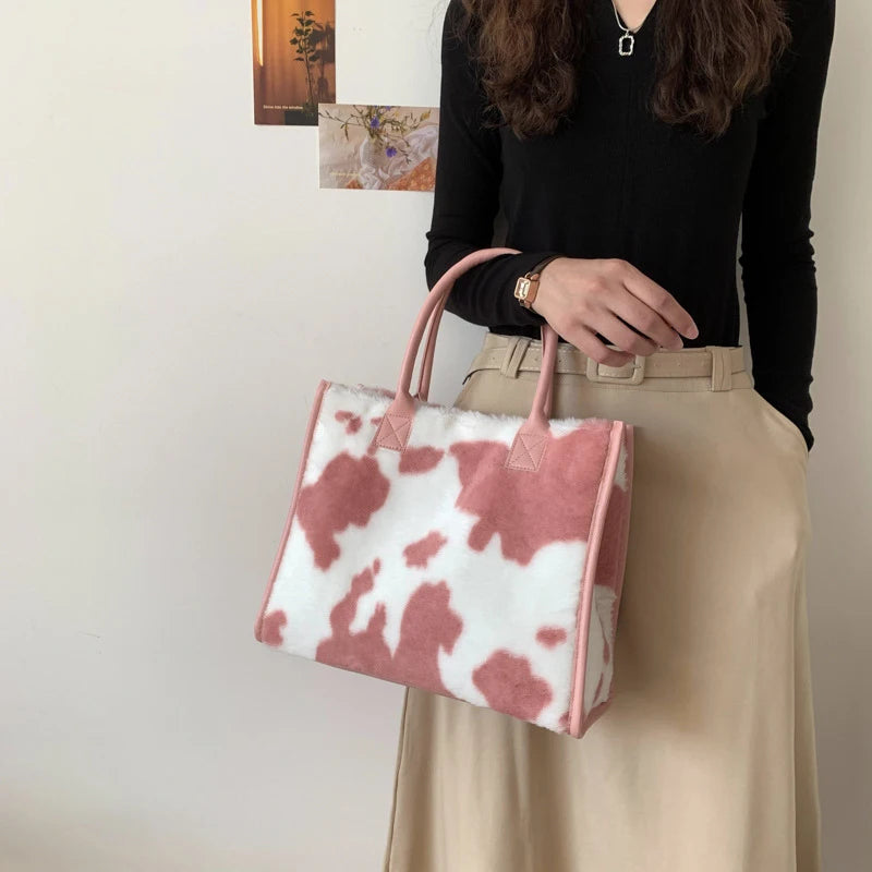 Grand sac à main cabas en fourrure à motifs au design hivernal Éléonore