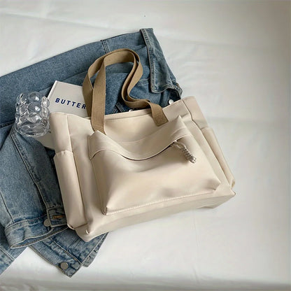 Grand sac à main cabas multipoches en toile Romane