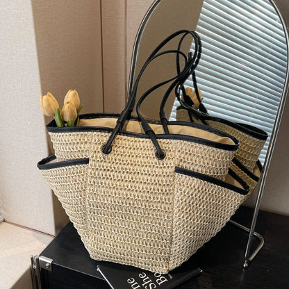Grand sac à main cabas en paille Léa