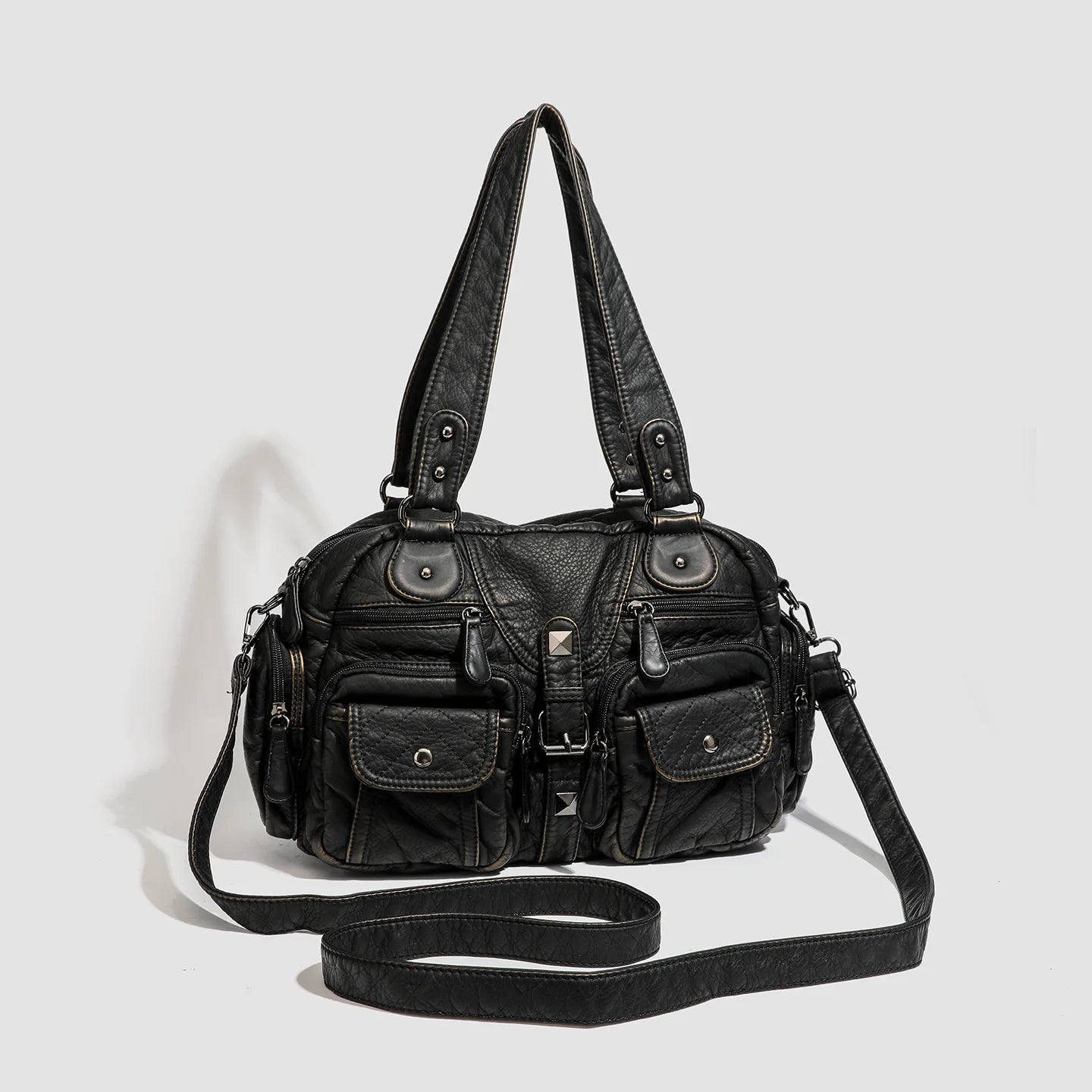 Grand sac à main de cours rétro multipoches à bandoulière Castille