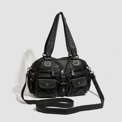 Grand sac à main de cours rétro multipoches à bandoulière Castille