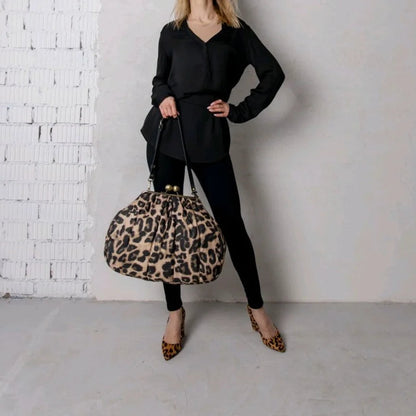 Grand sac à main bandoulière pochette vintage léopard avec fermoir rétro Sidonie