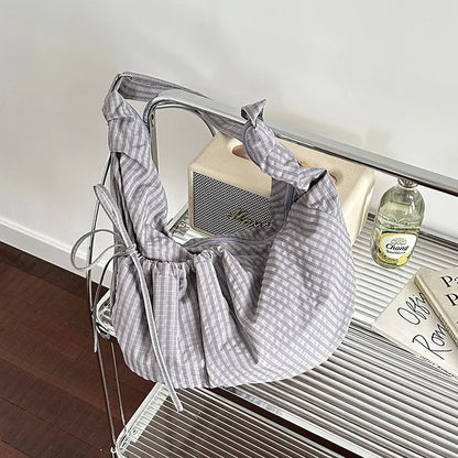 Grand sac à main hobo plissé à carreaux rétro et grand volume Jade