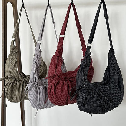 Grand sac à main hobo plissé à carreaux rétro et grand volume Jade