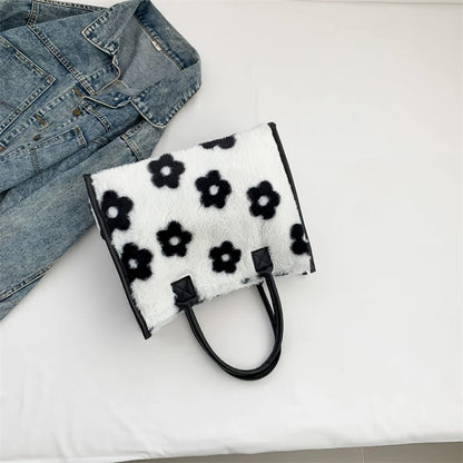 Grand sac à main cabas en fourrure à motifs au design hivernal Éléonore