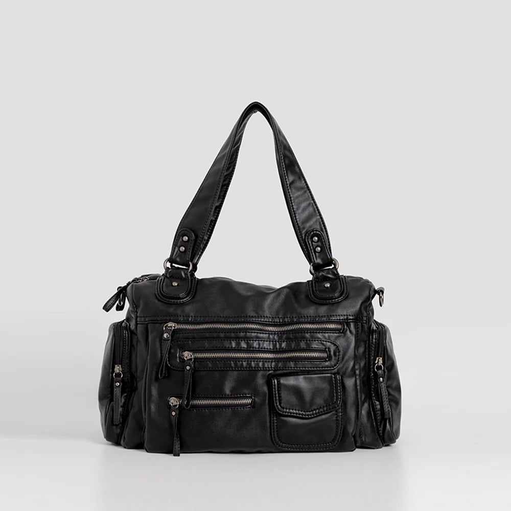 Grand sac à main de cours rétro multipoches à bandoulière Amandine