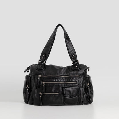 Grand sac à main de cours rétro multipoches à bandoulière Amandine