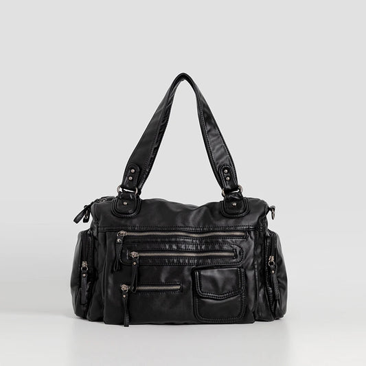 Grand sac à main de cours rétro multipoches à bandoulière Amandine