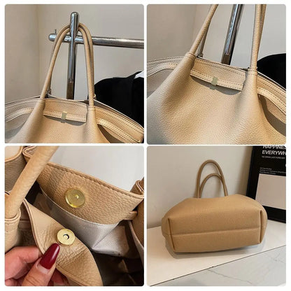 Grand sac à main cabas de cours bandoulière épaule besace au design lychee Ambre