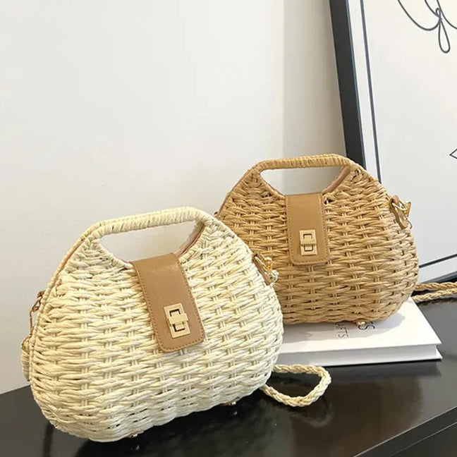 Sac à main bandoulière en paille avec fermoir doré Alessia