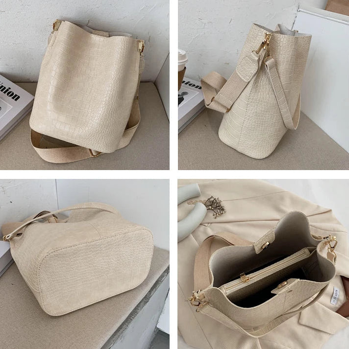 Grand sac à main de cours effet crocodile au design vintage et spacieux Manon