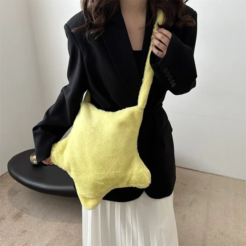 Grand sac à main cabas en peluche imprimé léopard et étoile Stella