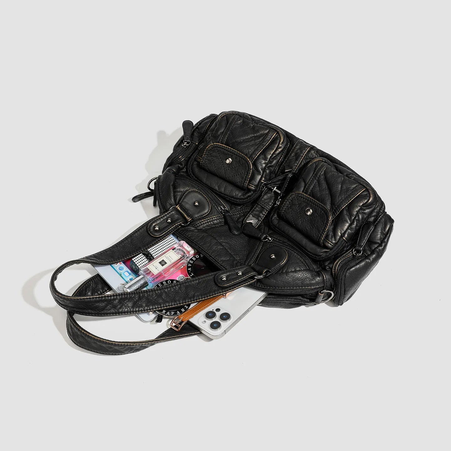 Grand sac à main de cours rétro multipoches à bandoulière Castille