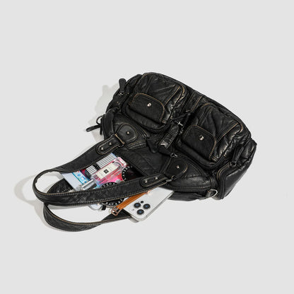 Grand sac à main de cours rétro multipoches à bandoulière Castille