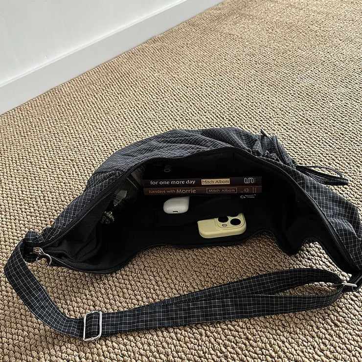 Grand sac à main hobo plissé à carreaux rétro et grand volume Jade