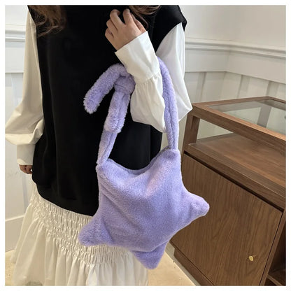 Grand sac à main cabas en peluche imprimé léopard et étoile Stella